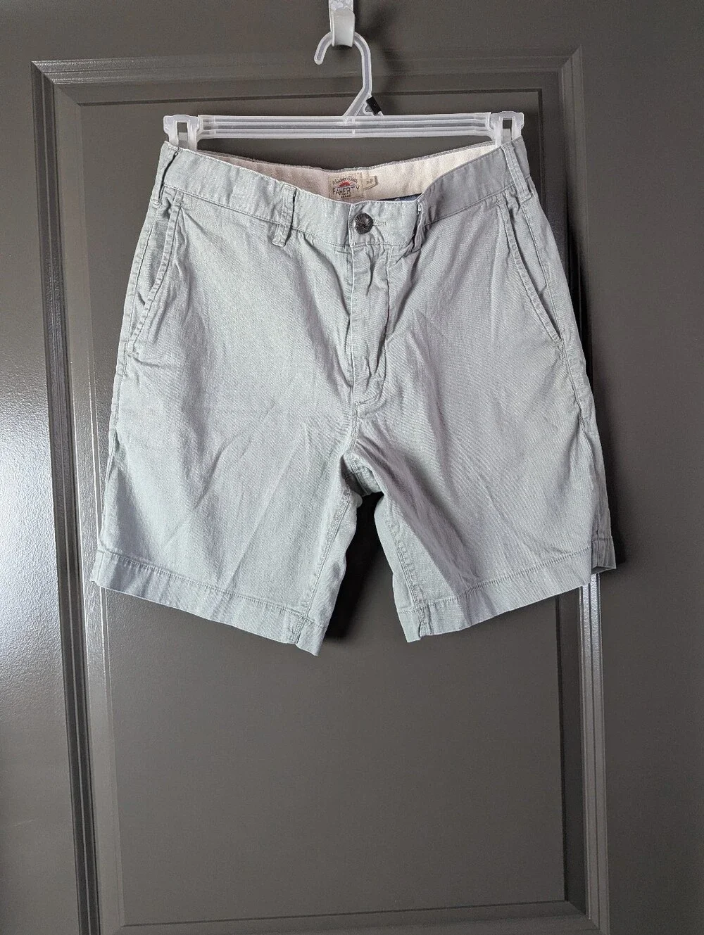 Faherty Light Gray Flat-Front Chino Cotton Shorts